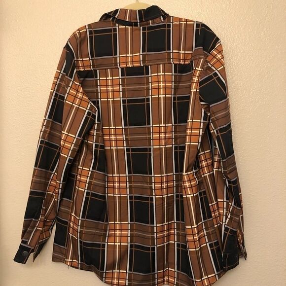 Uomoz Stretchy fleece lined long Sleeve collared snap plaid shacket jacket -L - Picture 5 of 11